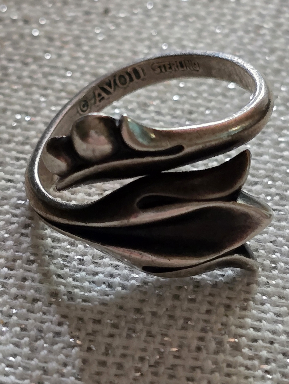 Vtg. Sterling Floral Ring Sz. 7-8 Avon Collectible Silver Adjustable